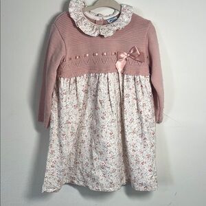 Pink and White Spanish Long Sleeve Sundress with Peter Pan Collar